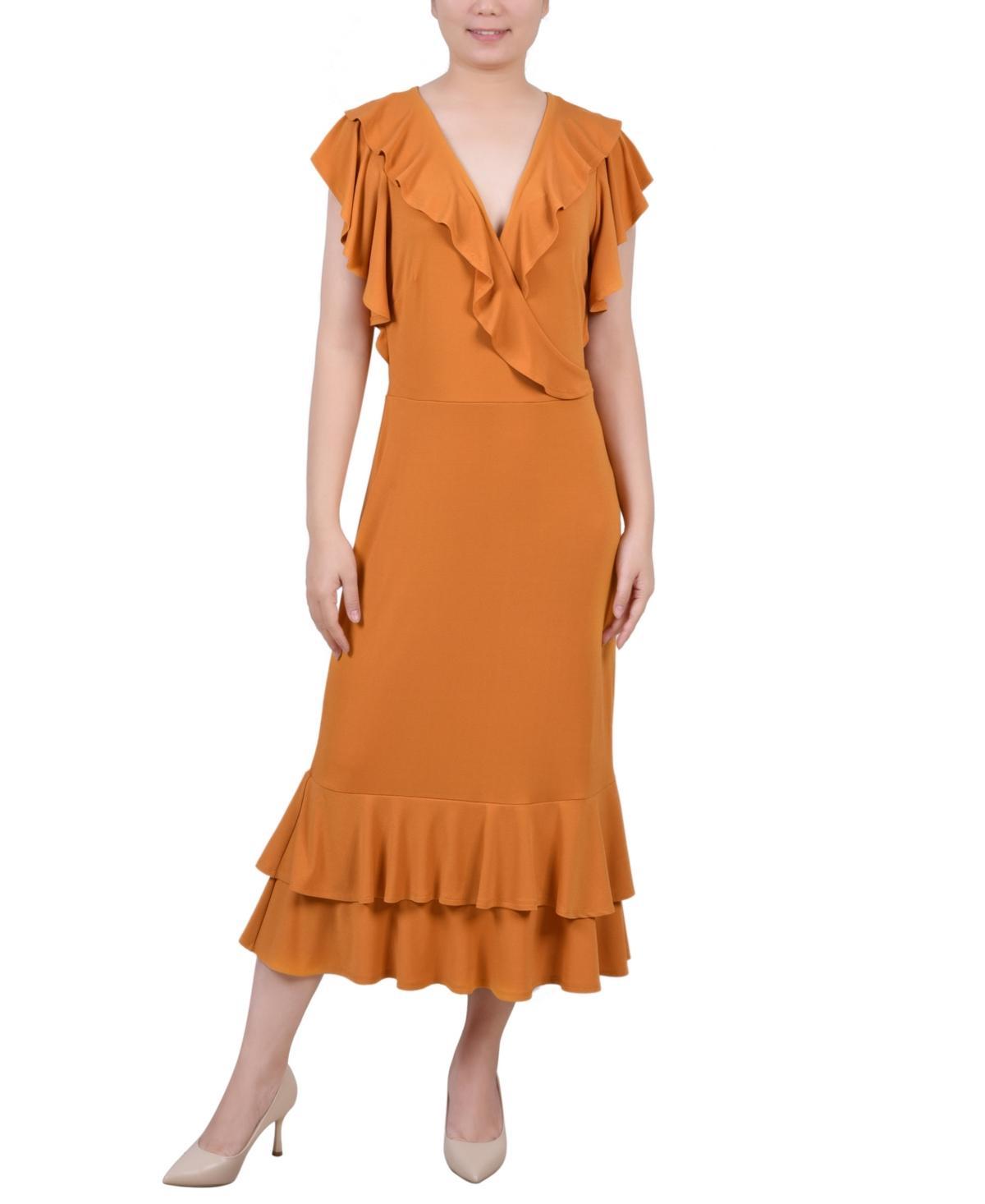 Womens Short Flutter Sleeve Ruffle Neck Dress Product Image