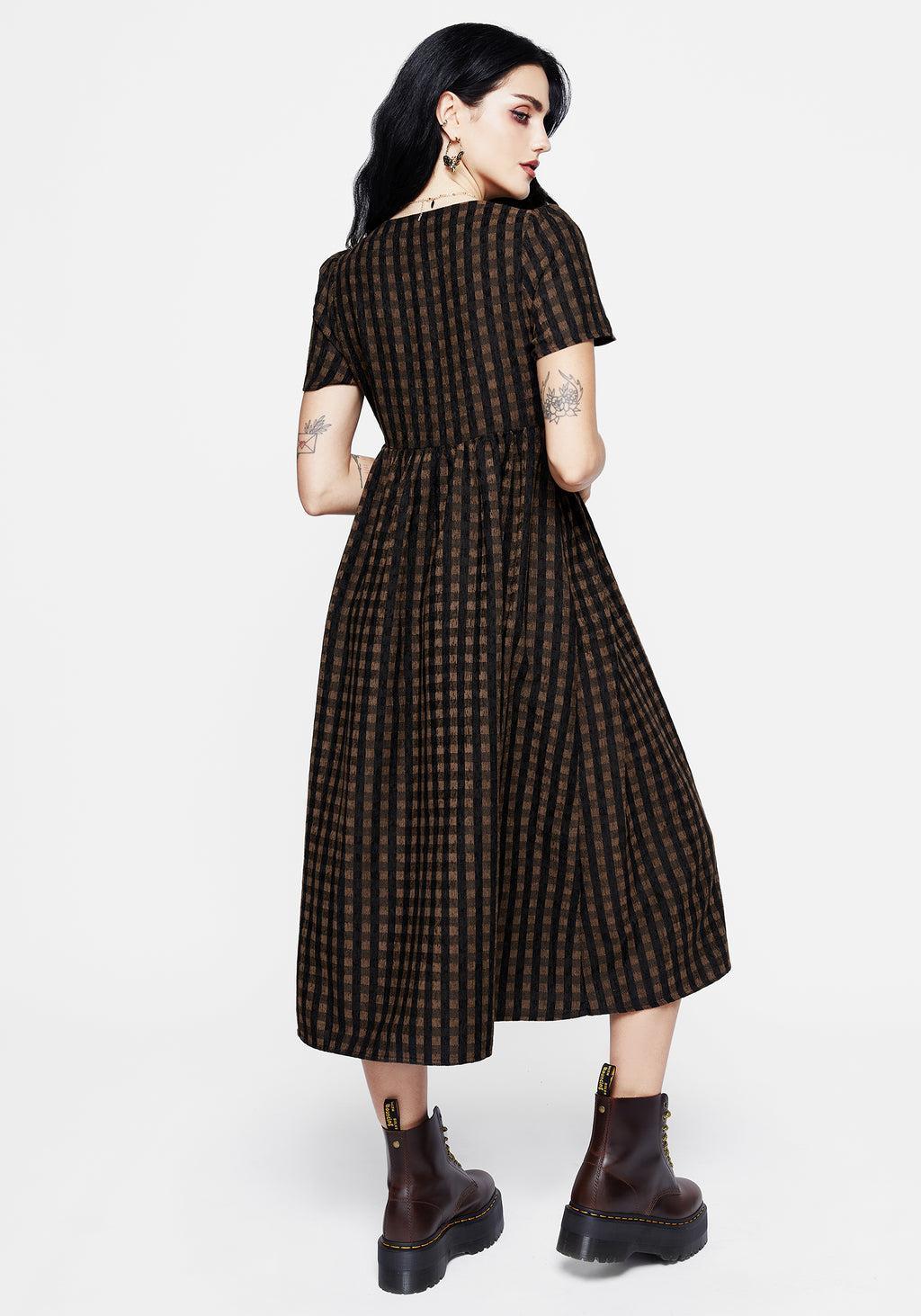 Rydal Check Button Up Midi Dress - Brown Product Image