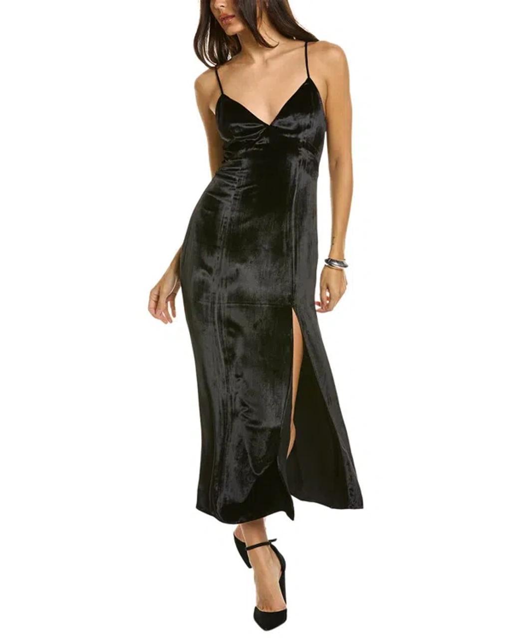 ALICE AND OLIVIA Julietta Velvet Slit Midi-dress In Black Product Image