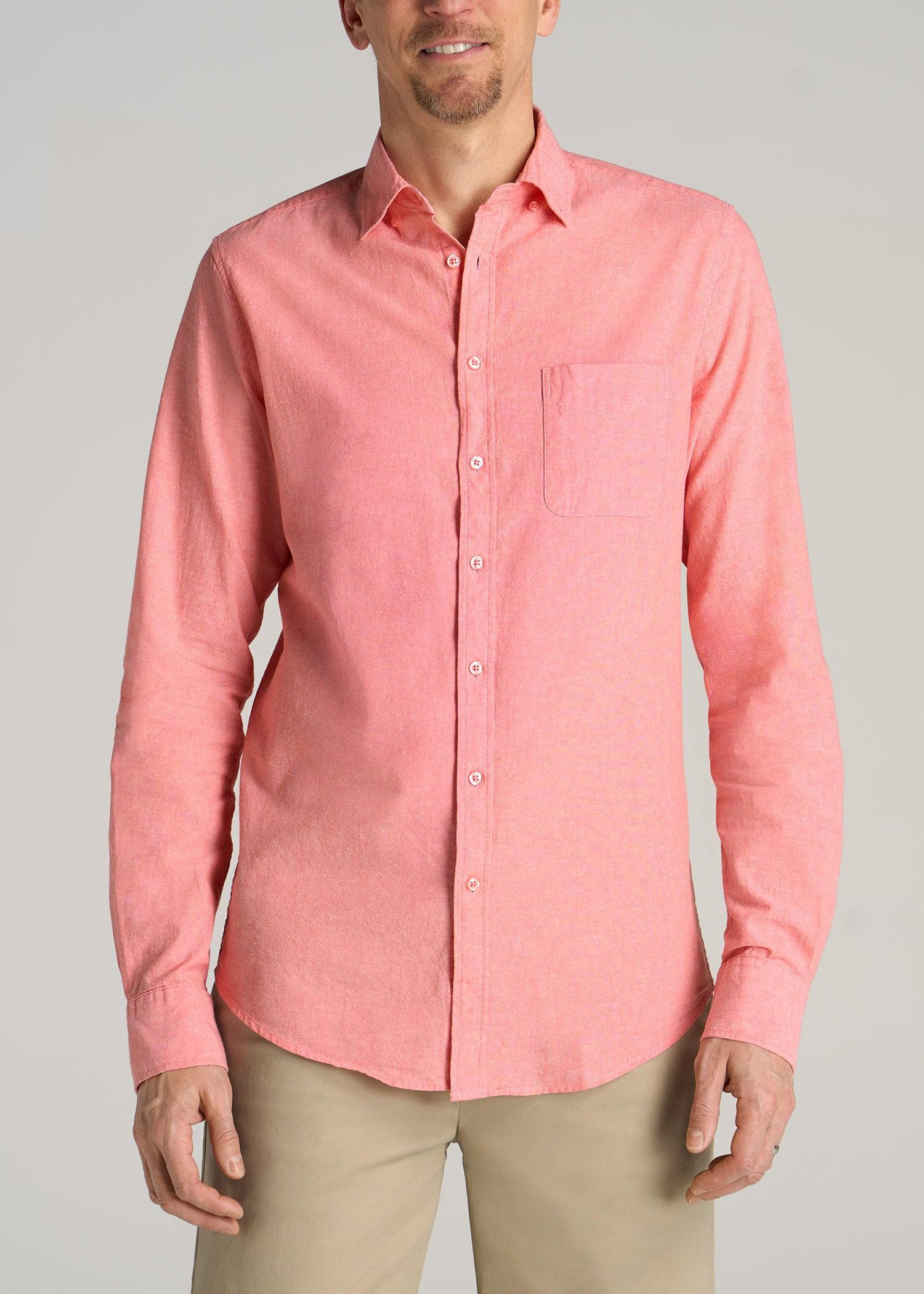 Linen Long Sleeve Shirt for Tall Men in Dusty Red Male Product Image