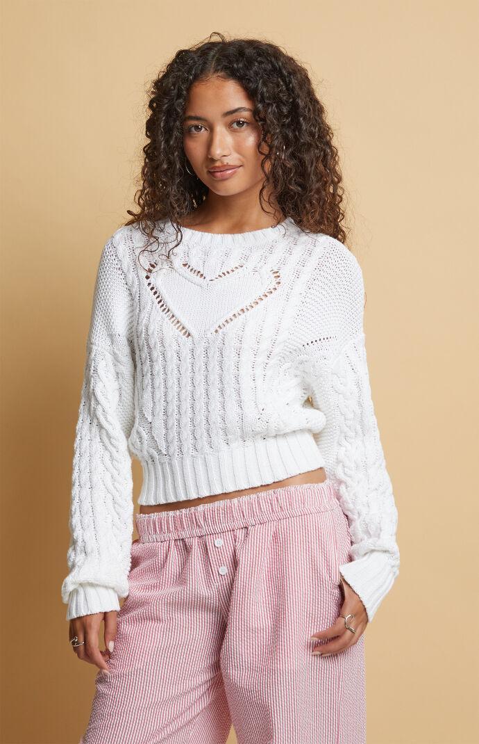 Beverly and Beck Women's Heart Cable Knit Crew Neck Sweater Product Image