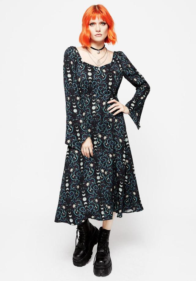 Pythia Print Flute Sleeve Midi Dress Product Image