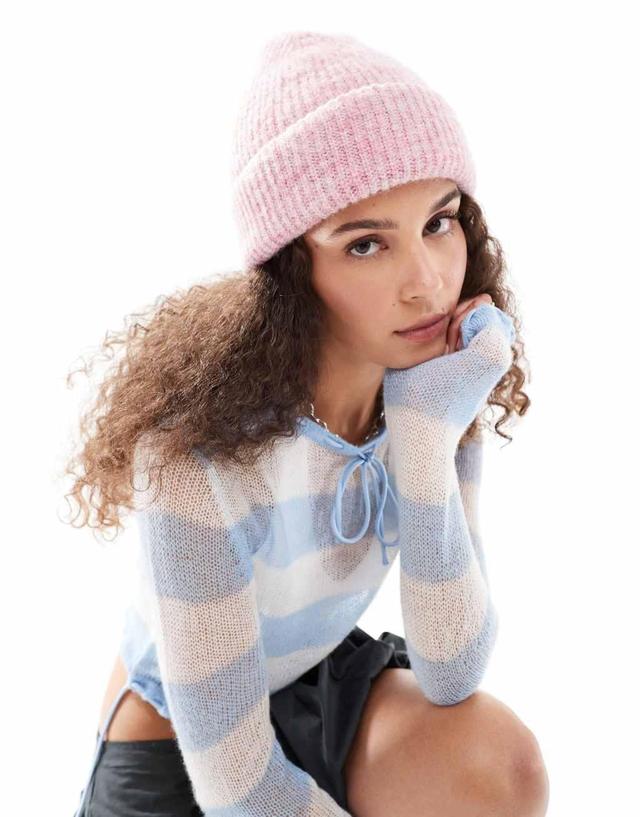 Reclaimed Vintage beanie with stitch detail in pink Product Image