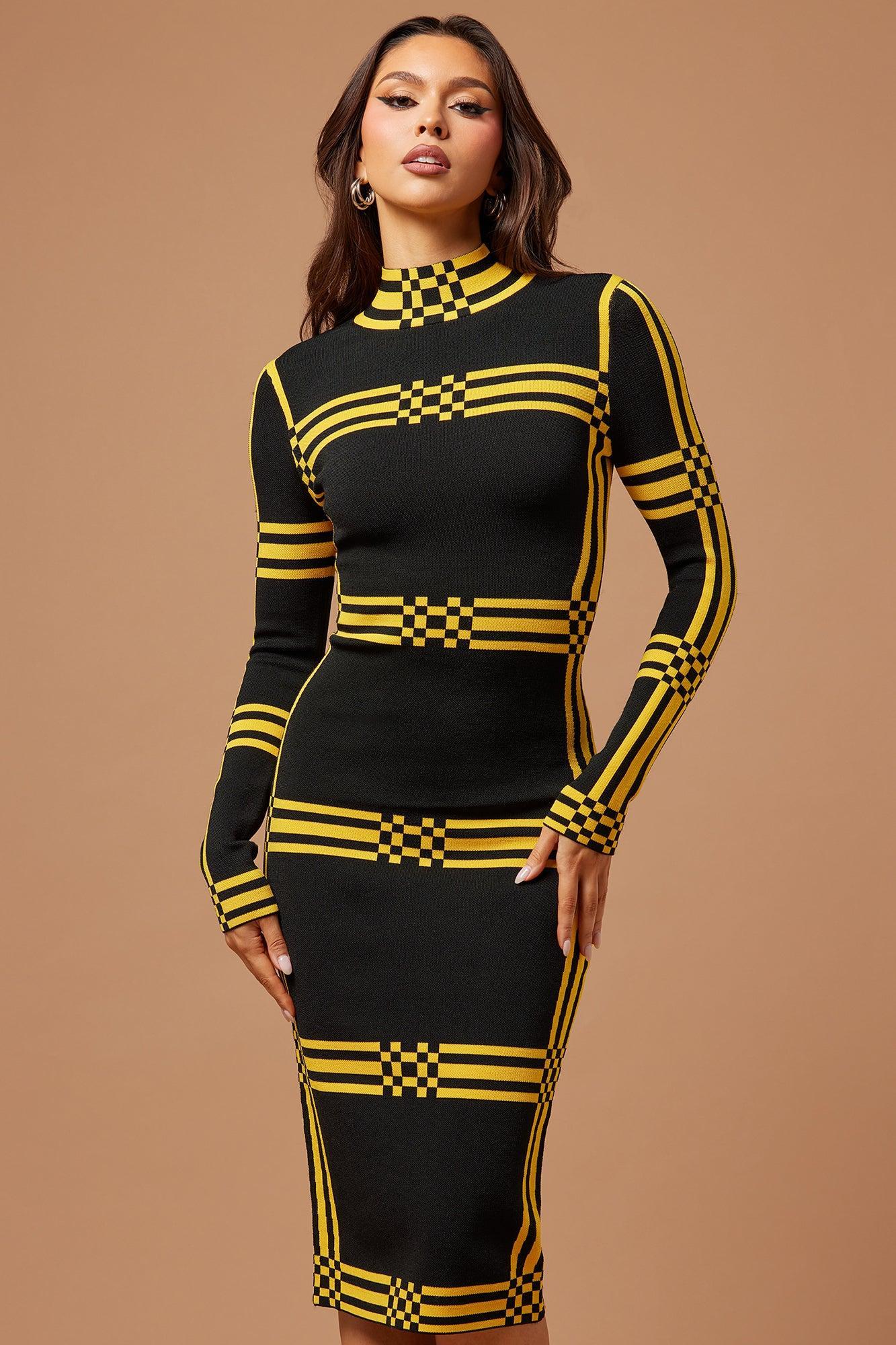 Abbie Knit Midi Dress - Black/Yellow Product Image