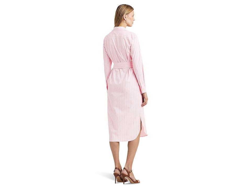 LAUREN Ralph Lauren Striped Belted Broadcloth Shirtdress White Multi) Women's Dress Product Image