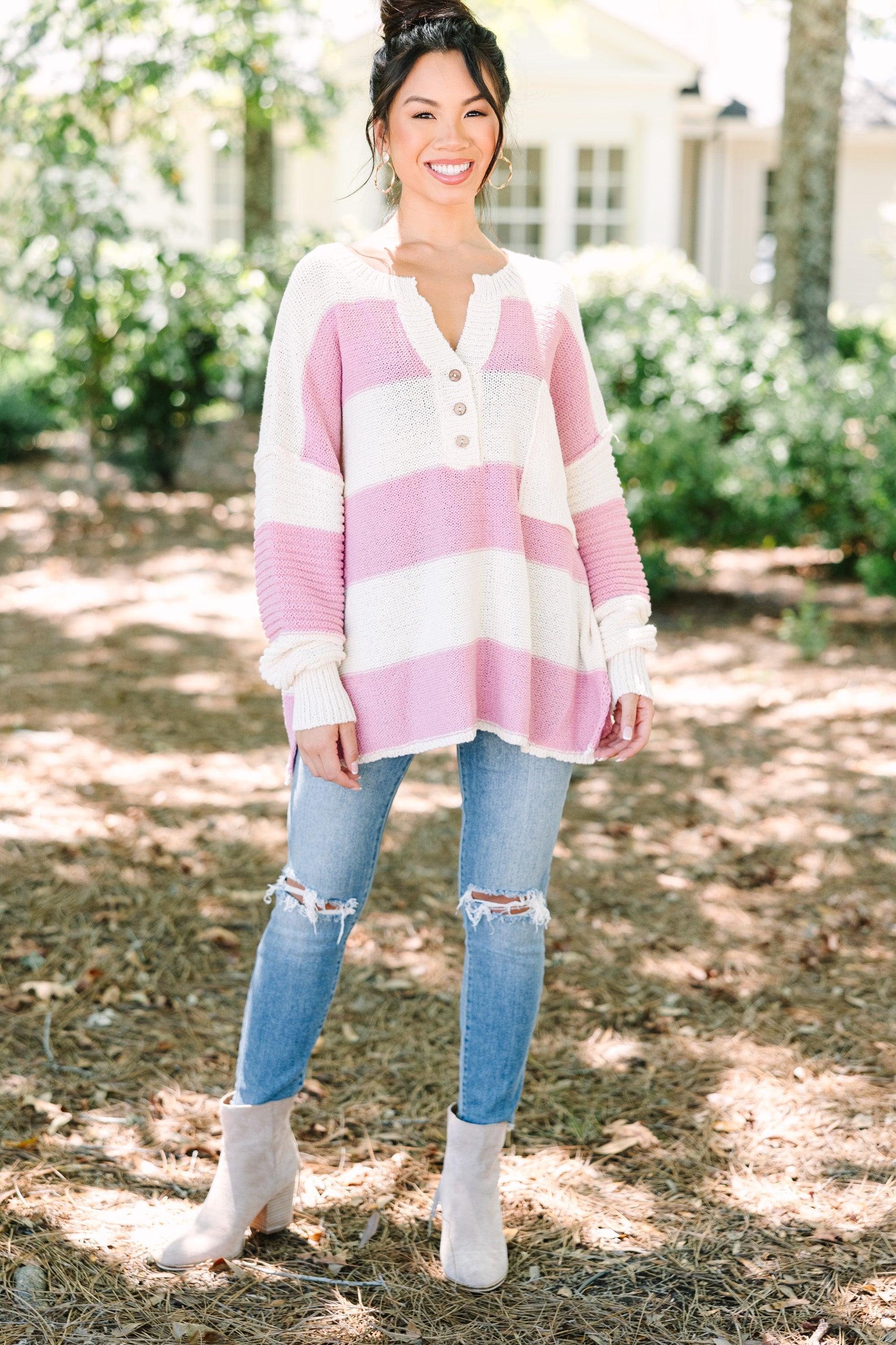 Best Day Ever Mauve Pink Striped Sweater Female Product Image