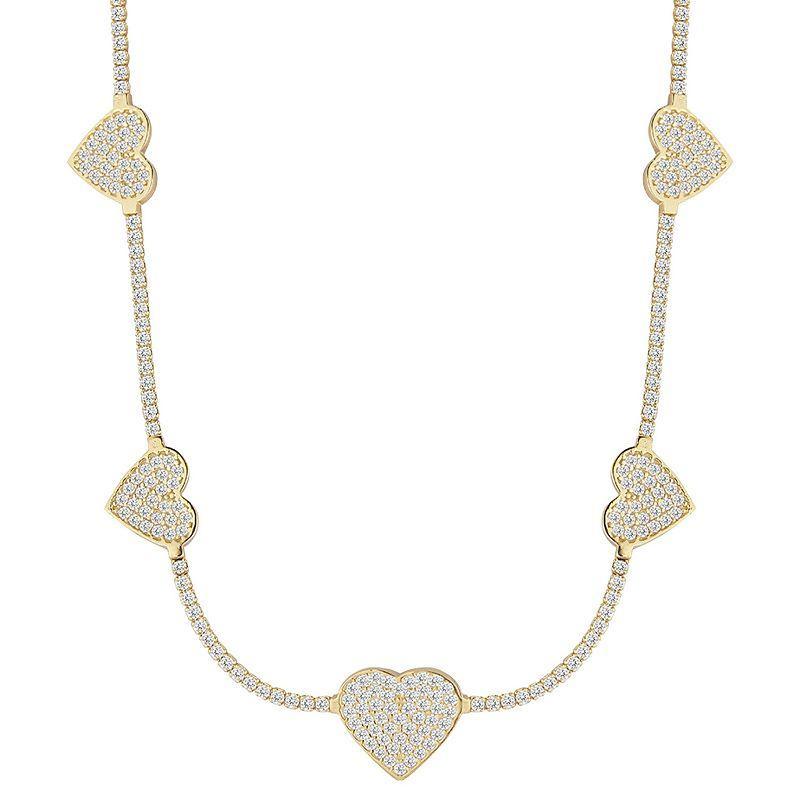 Sunkissed Sterling 14k Gold over Silver CZ Heart Tennis Choker Necklace, Womens Silver Tone Product Image