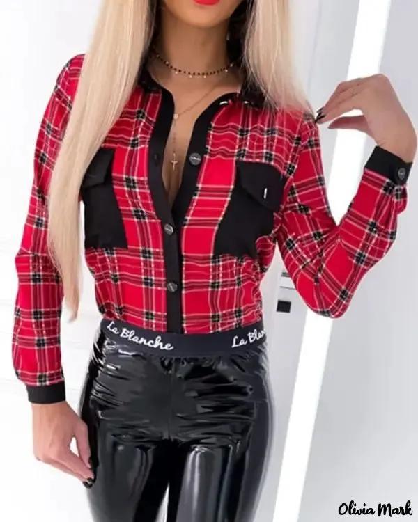 Olivia Mark – Plaid Button Front Shirt Product Image