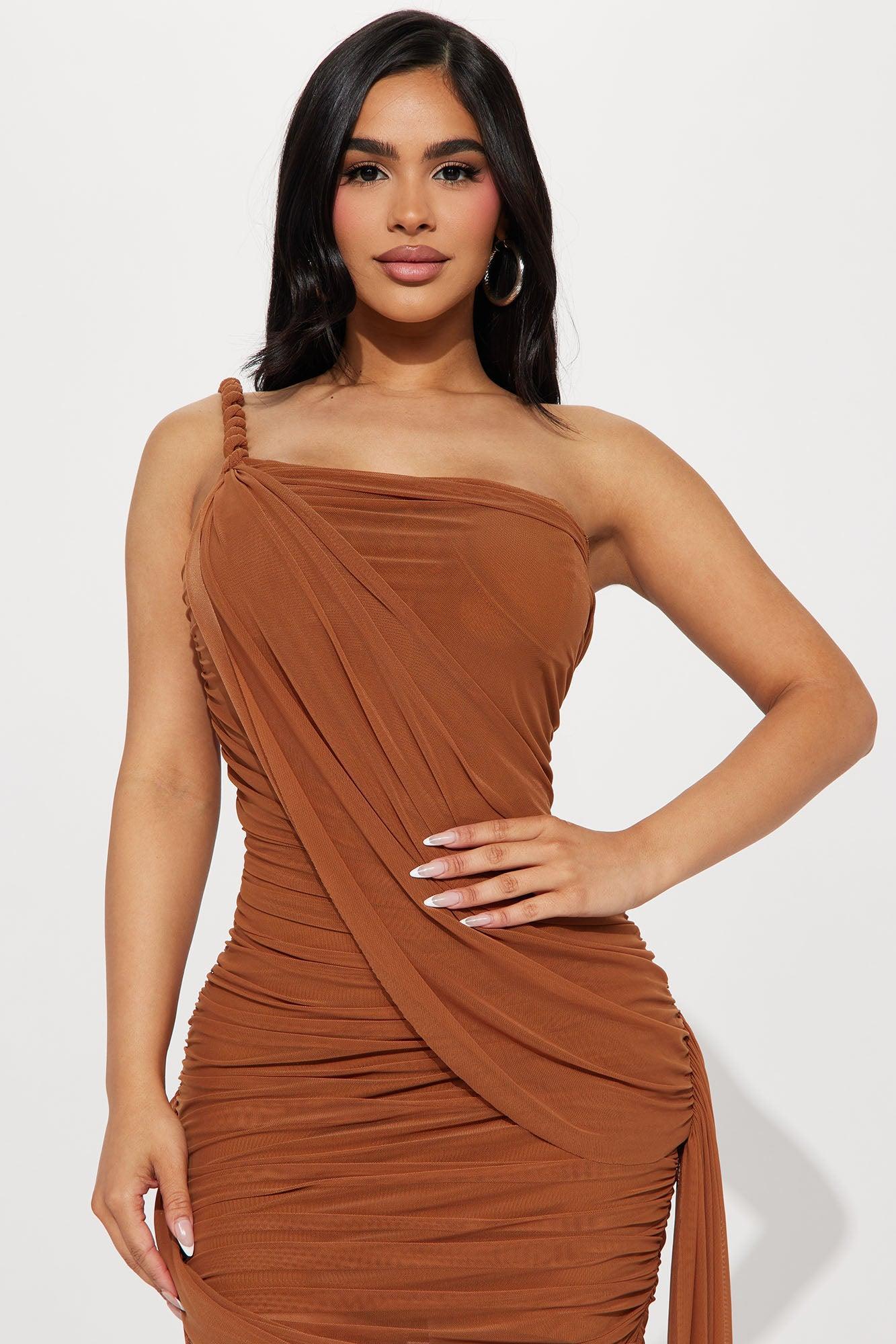 Lisa Ruched Mini Dress - Mocha Product Image