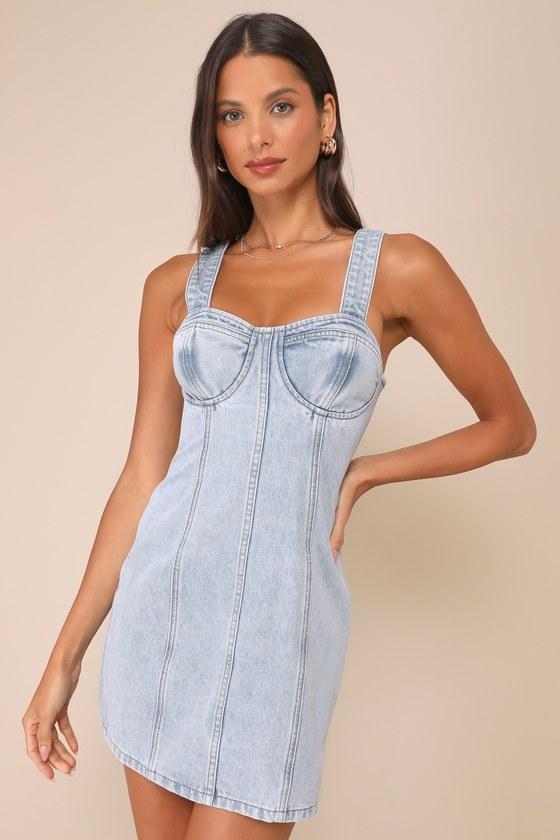 Stylish Daze Light Wash Denim Sleeveless Bustier Mini Dress product image