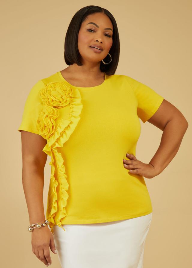 Plus Size Rosette Paneled Stretch Cotton Top Ashley Stewart Product Image