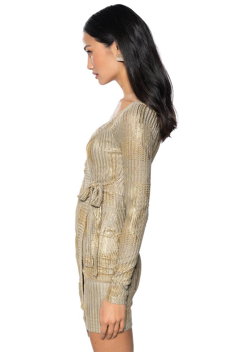 CLEO METALLIC WRAP MINI DRESS Product Image