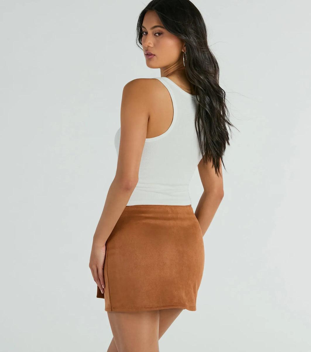 Going Everywhere Belted Faux Suede Skort product image