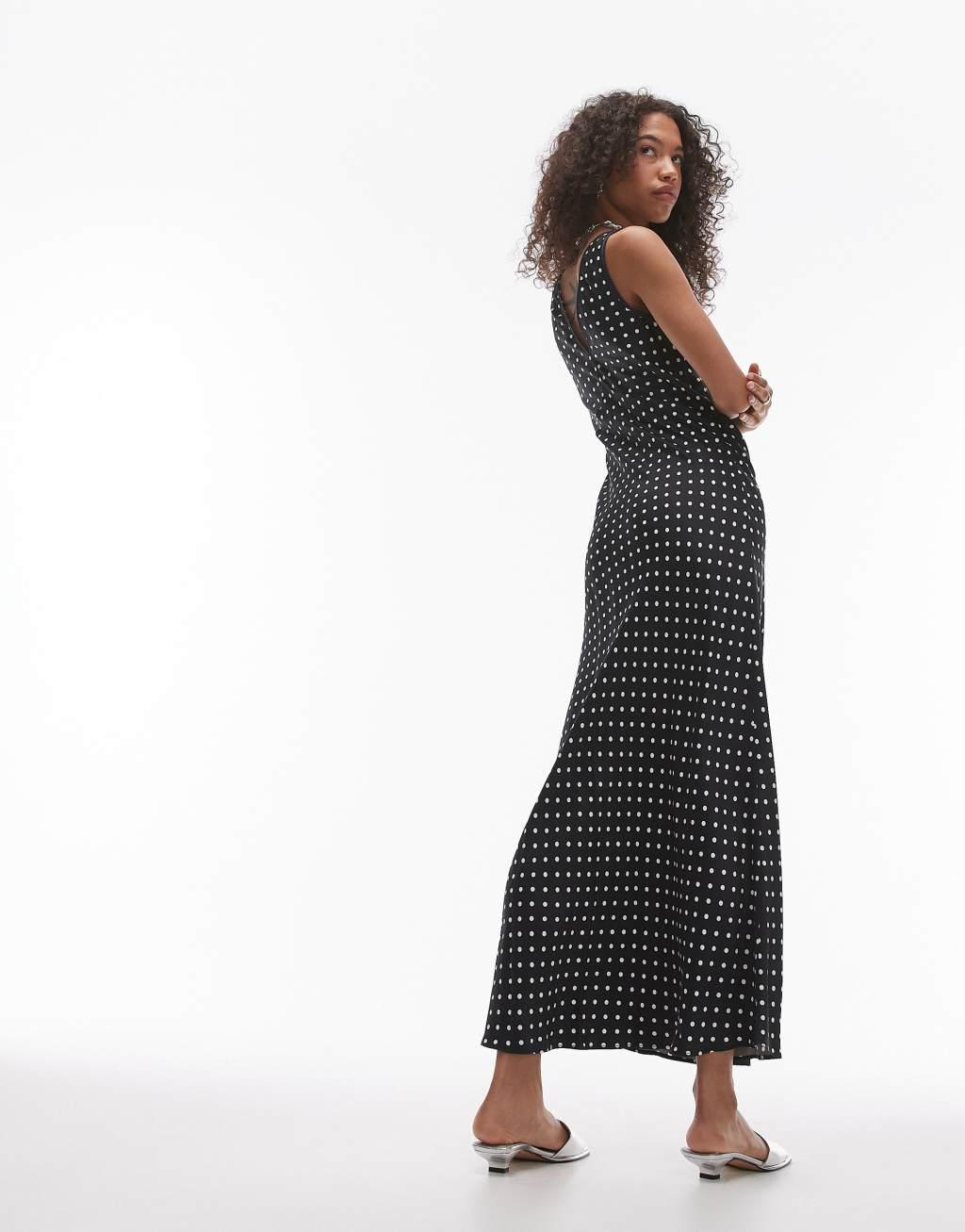 Topshop v neck midi length slip dress in mono spot Product Image