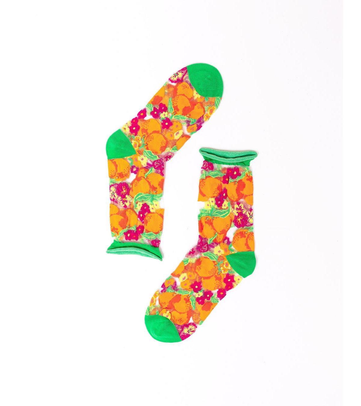 Sock Candy Womens Orange Floral Sheer Sock Product Image