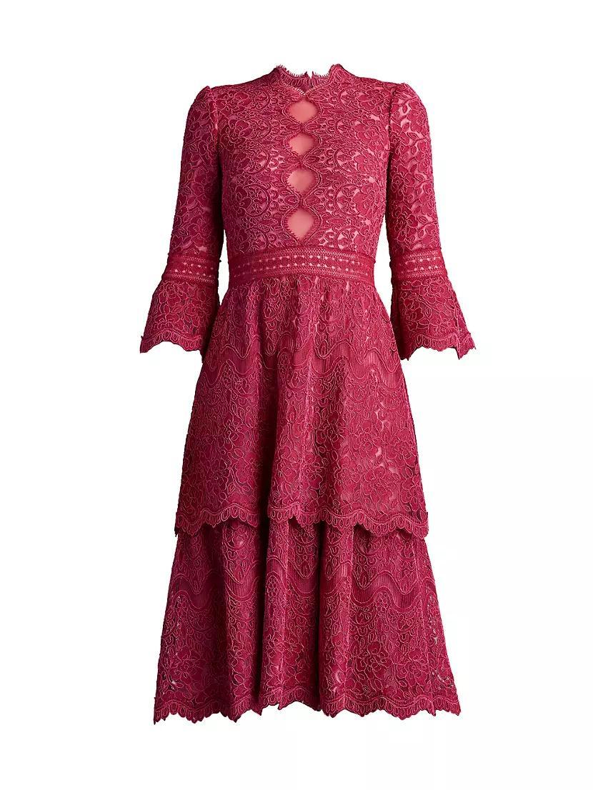 Tiered Cotton-Blend Lace Midi-Dress Product Image