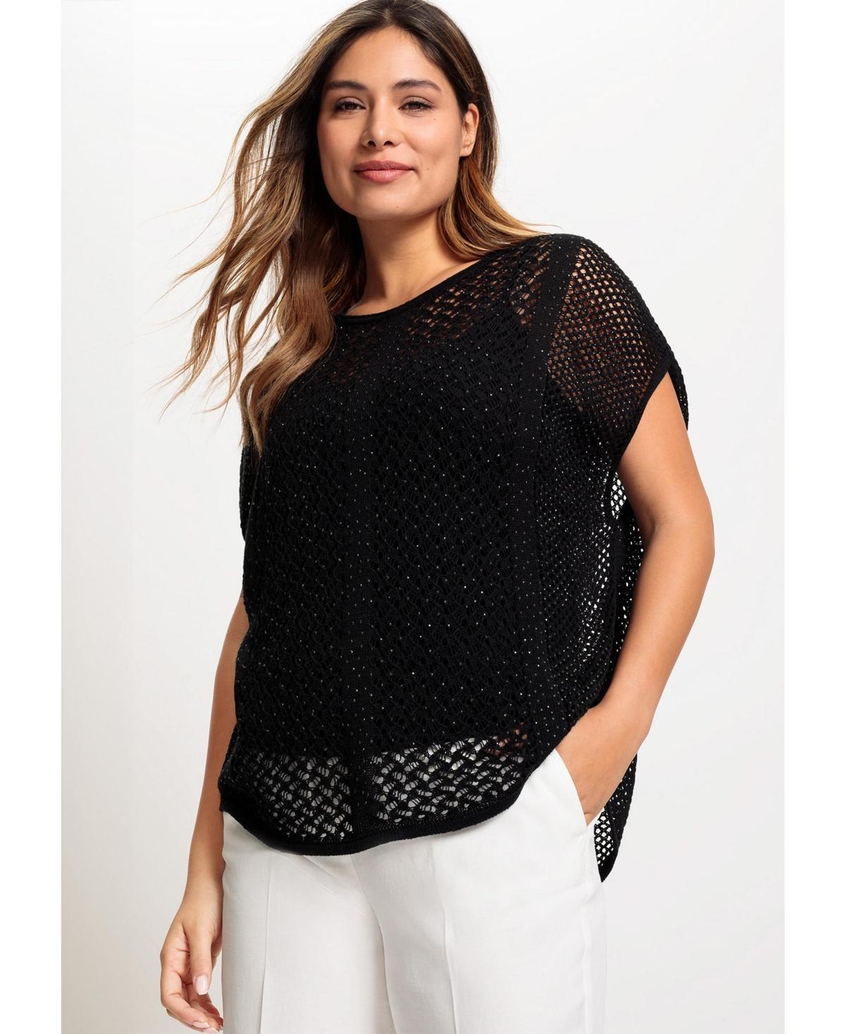 Olsen Womens Cotton Blend Open Crochet Knit Dolman Pullover Product Image