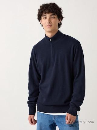 Mens Cashmere Sweater Half-Zip Navy Medium UNIQLO US Product Image