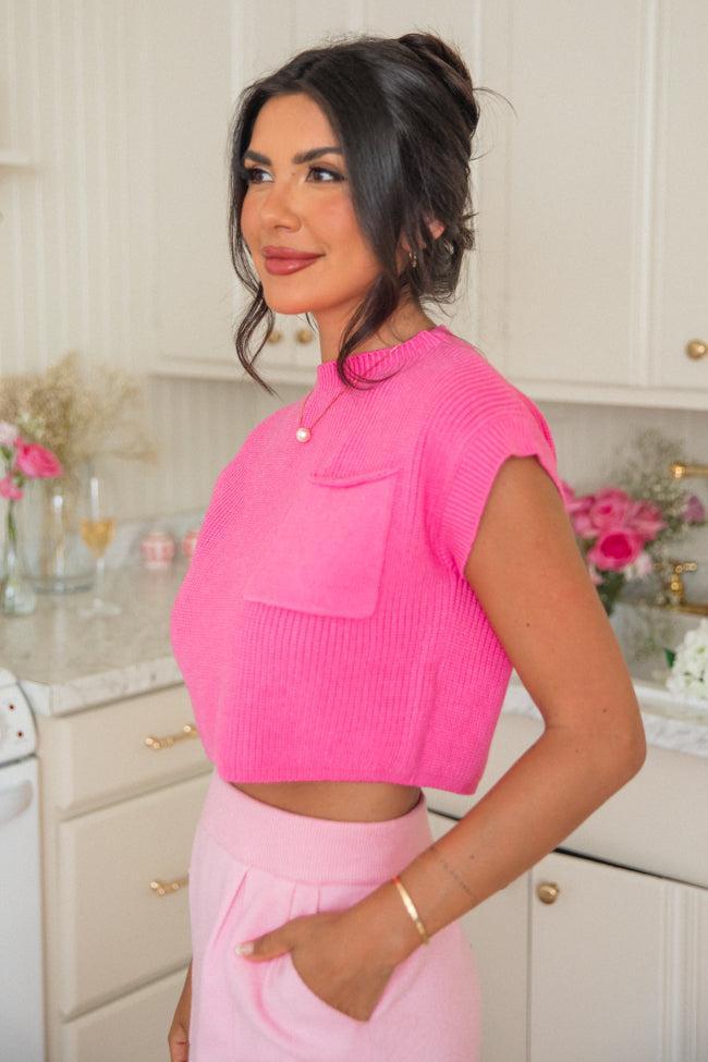 The One I Want Hot Pink Short Sleeve Pocketed Sweater Product Image