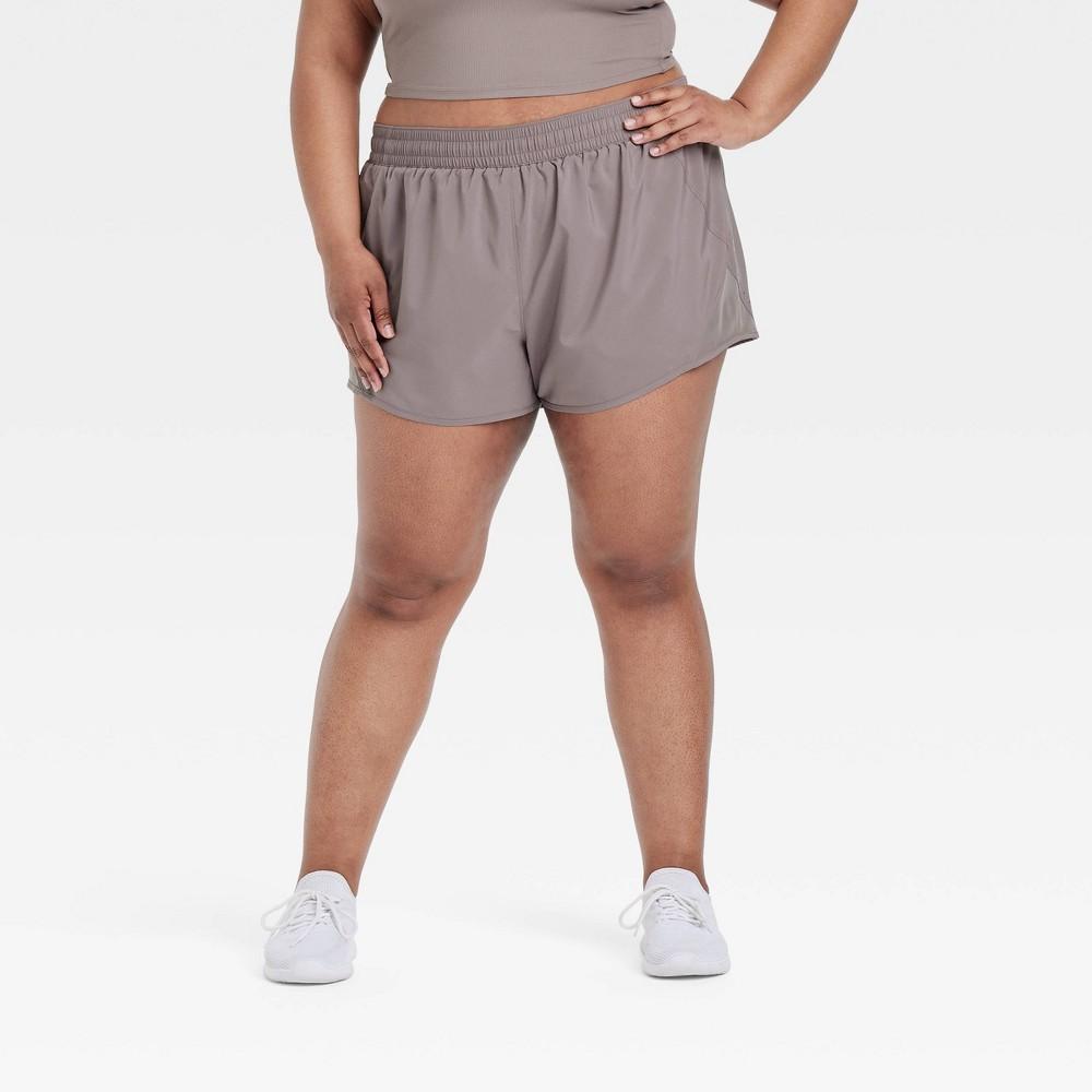 Womens Woven Mid-Rise Run Shorts 3 - All In Motion Taupe 1X Product Image