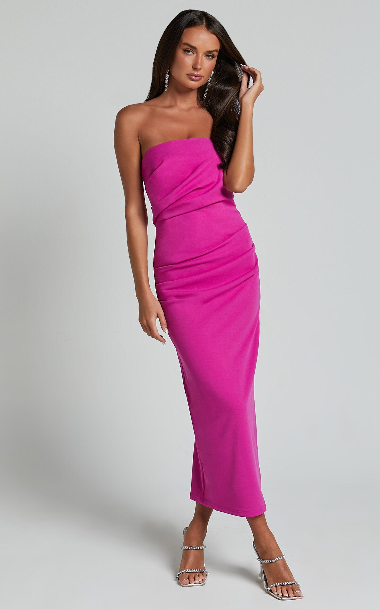 Calanthe Midi Dress - Strapless Tuck Detail Dress in Orchid product image