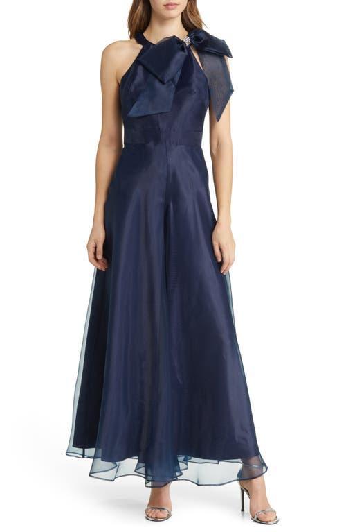 Eliza J Bow Detail One-Shoulder Taffeta Jumpsuit Product Image