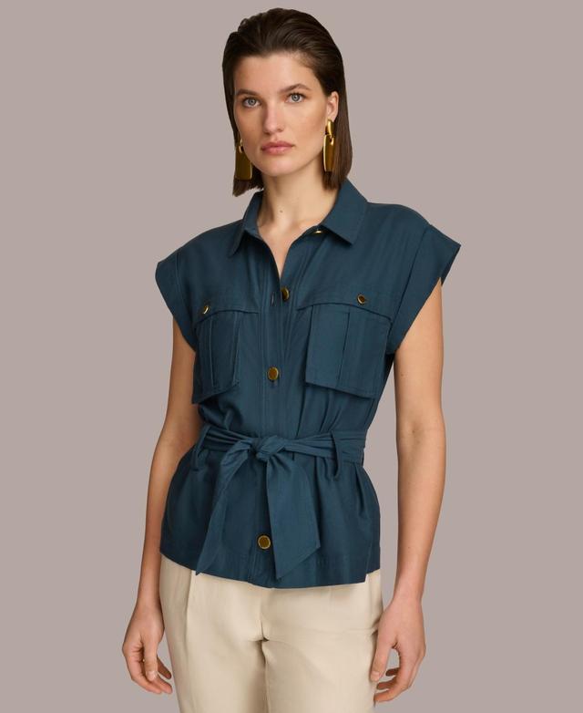 Donna Karan Womens Belted Cap-Sleeve Jacket Product Image