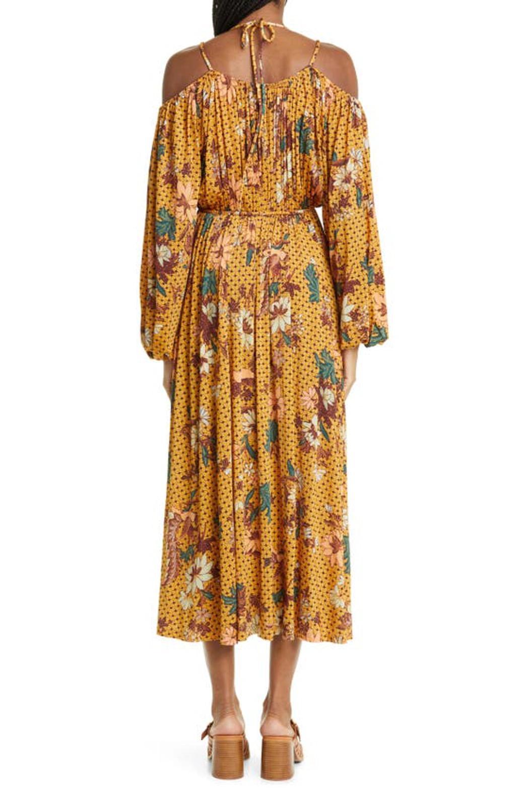 Noemi Cold-shoulder Floral Midi Dress In Amber Product Image