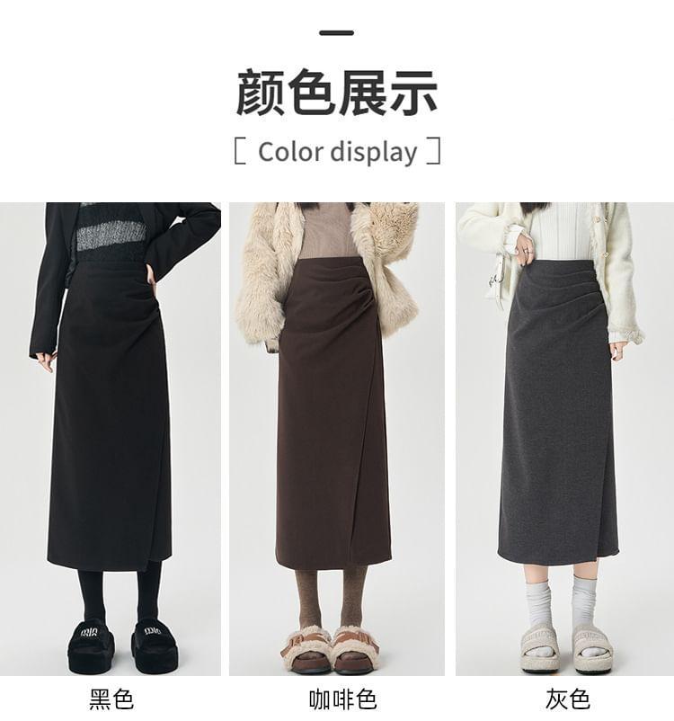 High Rise Plain Ruched Midi A-Line Skirt Product Image