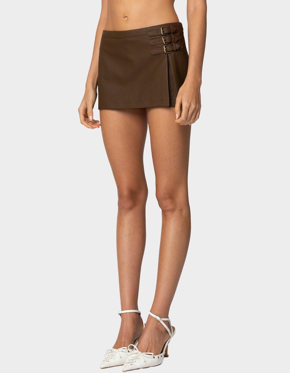 EDIKTED Triple Belt Faux Leather Mini Skort Product Image