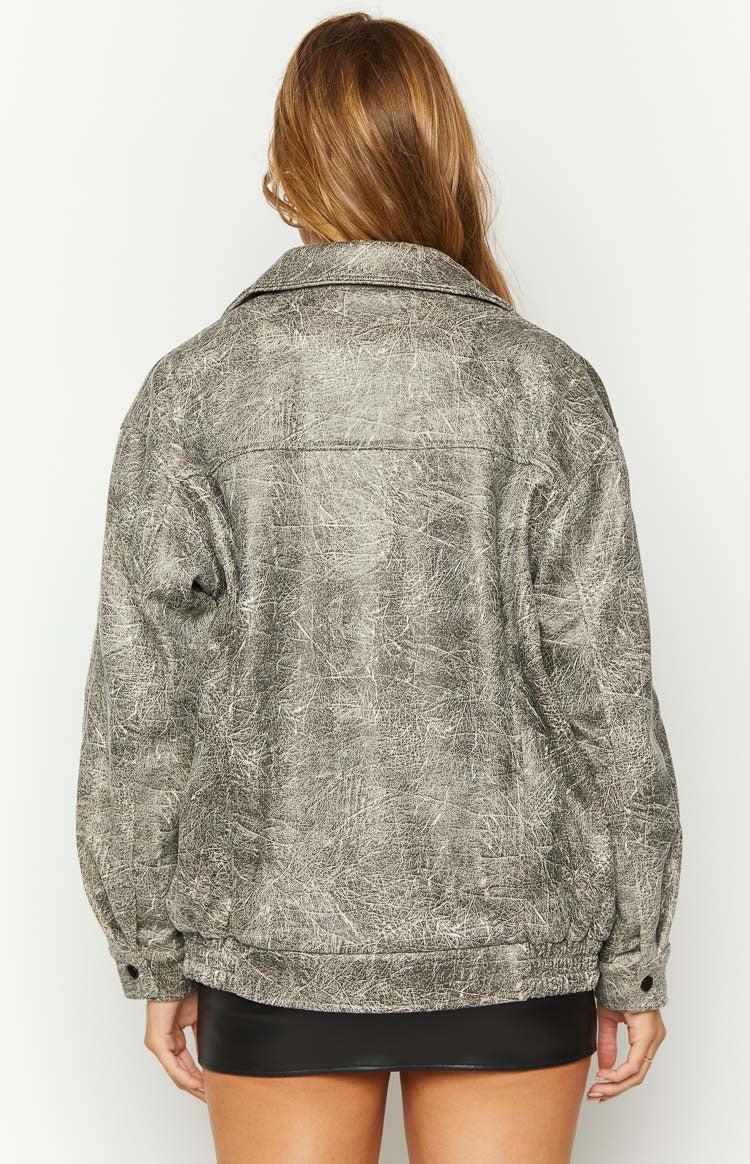 Abbi PU Distressed Black Bomber Jacket Product Image