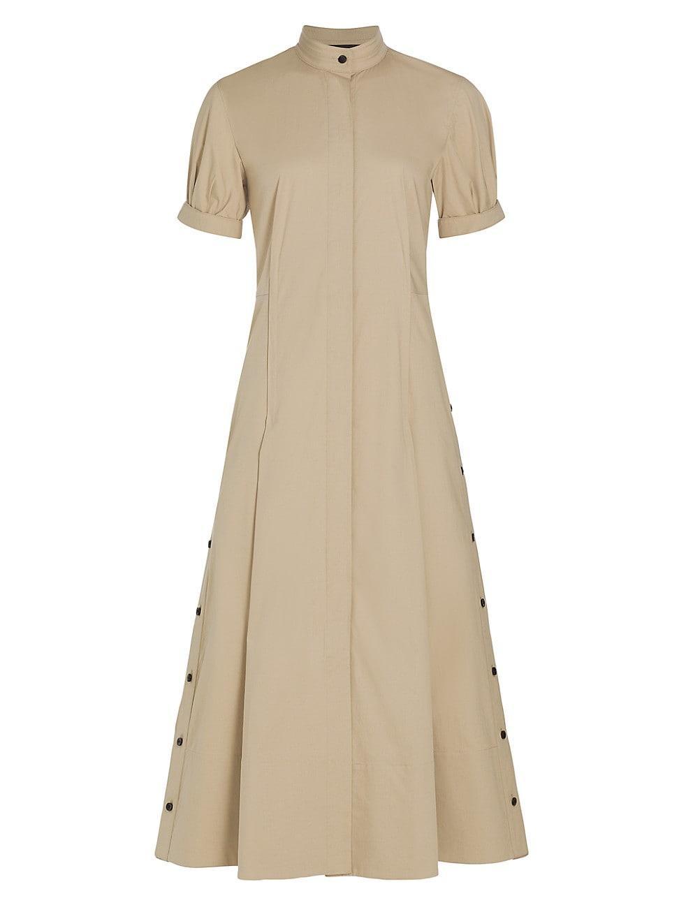 Button-Side Short-Sleeve Poplin Midi Shirtdress Product Image