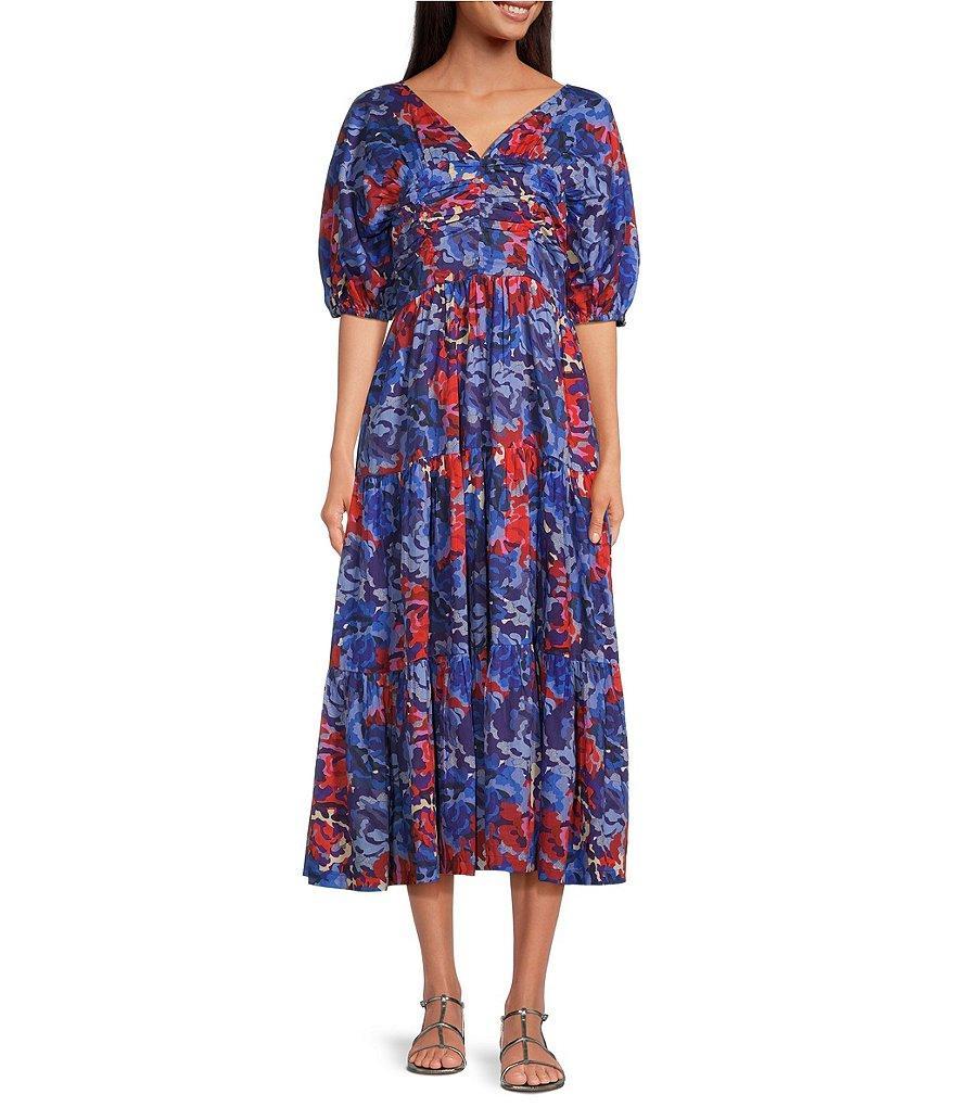 Ro's Garden Nieves V-Neck Draped Chest 3/4 Sleeve Floral Maxi Dress Product Image