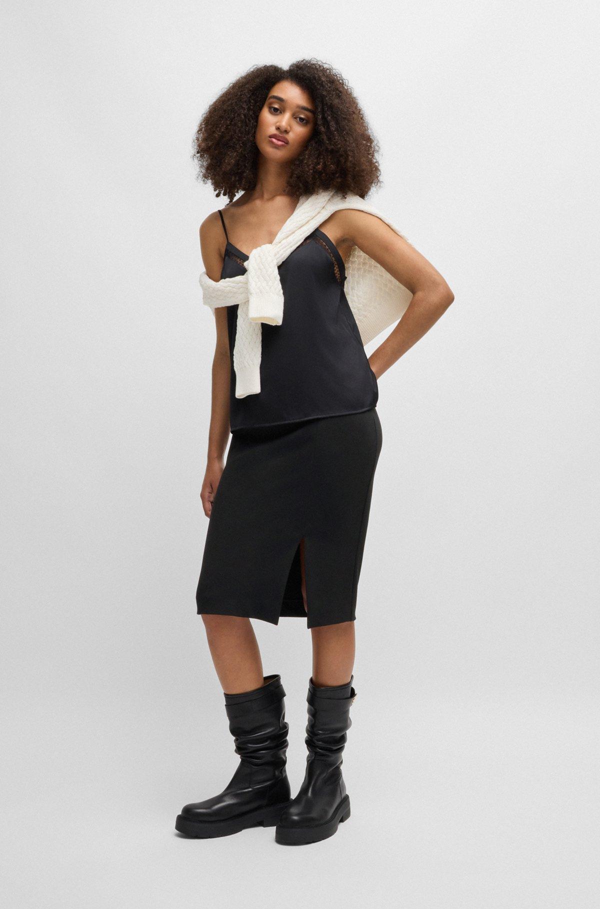 Pencil skirt in stretch fabric with front slit Product Image