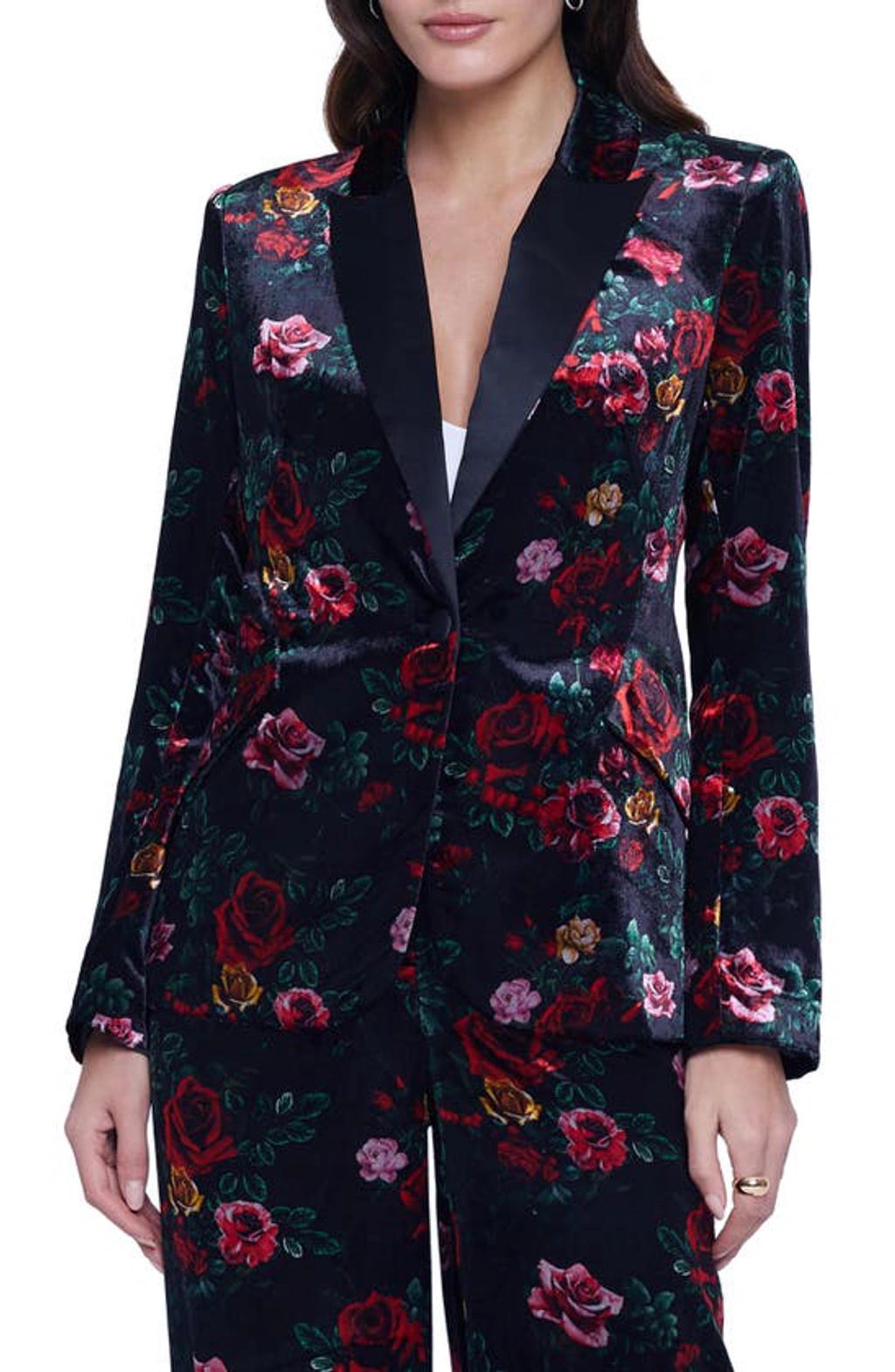 Chamberlain Vintage Bouquet Velvet Blazer In Black Multi Vintage Rose Product Image