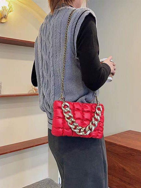 Chains Plaid Solid Color Crossbody Bags Product Image