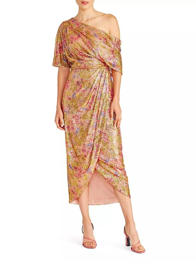 Jade Draped Printed Sequined Midi-Dress Product Image