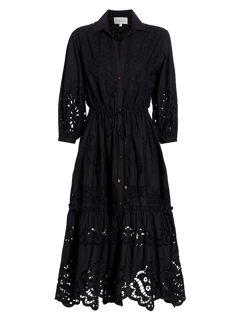 Womens Hutton Embroidered Eyelet Midi Shirtdress Product Image