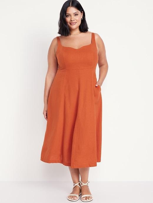 Fit &amp; Flare Linen-Blend Midi Dress Product Image