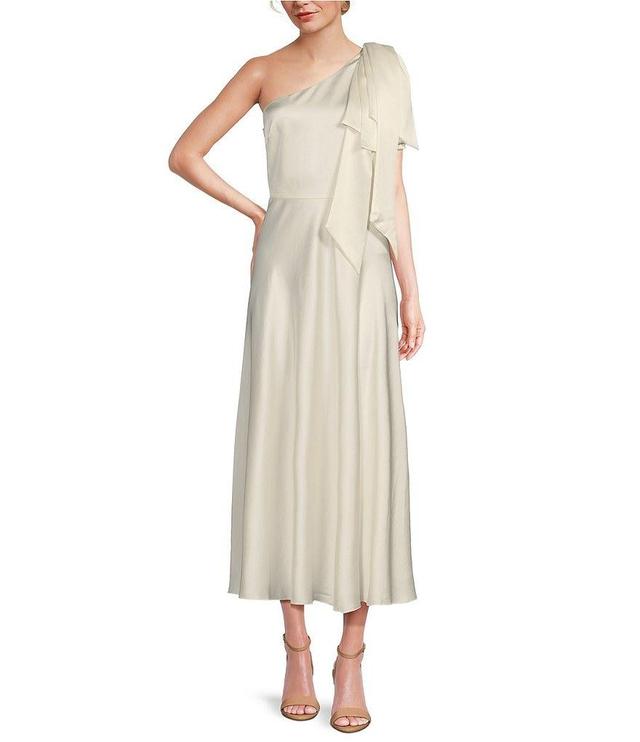 Ted Baker London Rikuto Satin One Shoulder Draped Bow Sleeveless A-Line Midi Dress Product Image