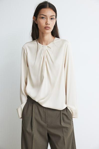 Pleat-Detail Satin Blouse Product Image