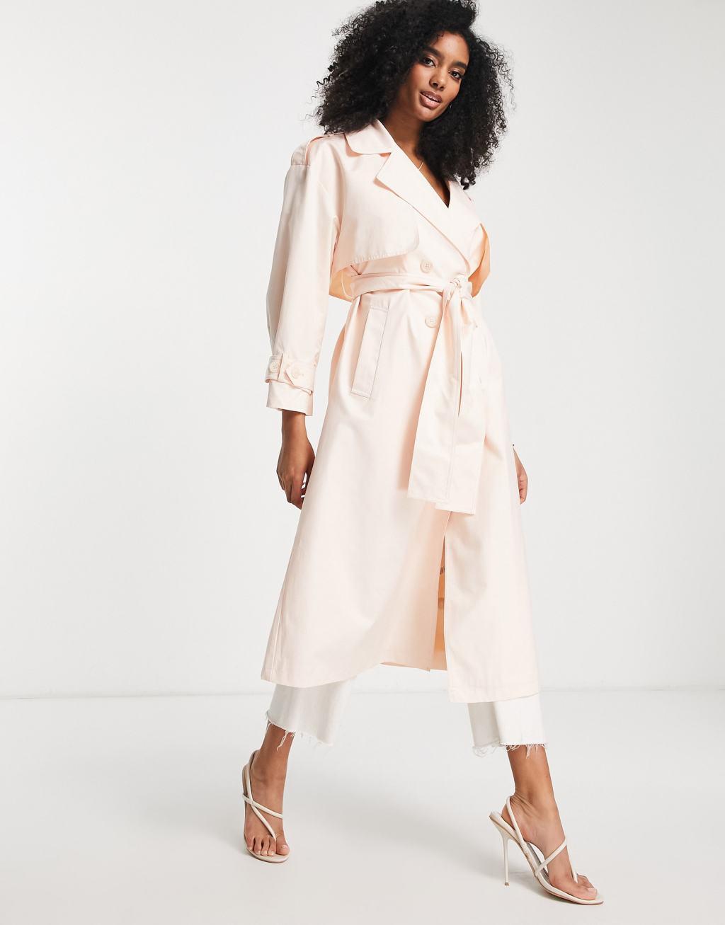 ASOS EDITION trench coat with tie in apricot Product Image