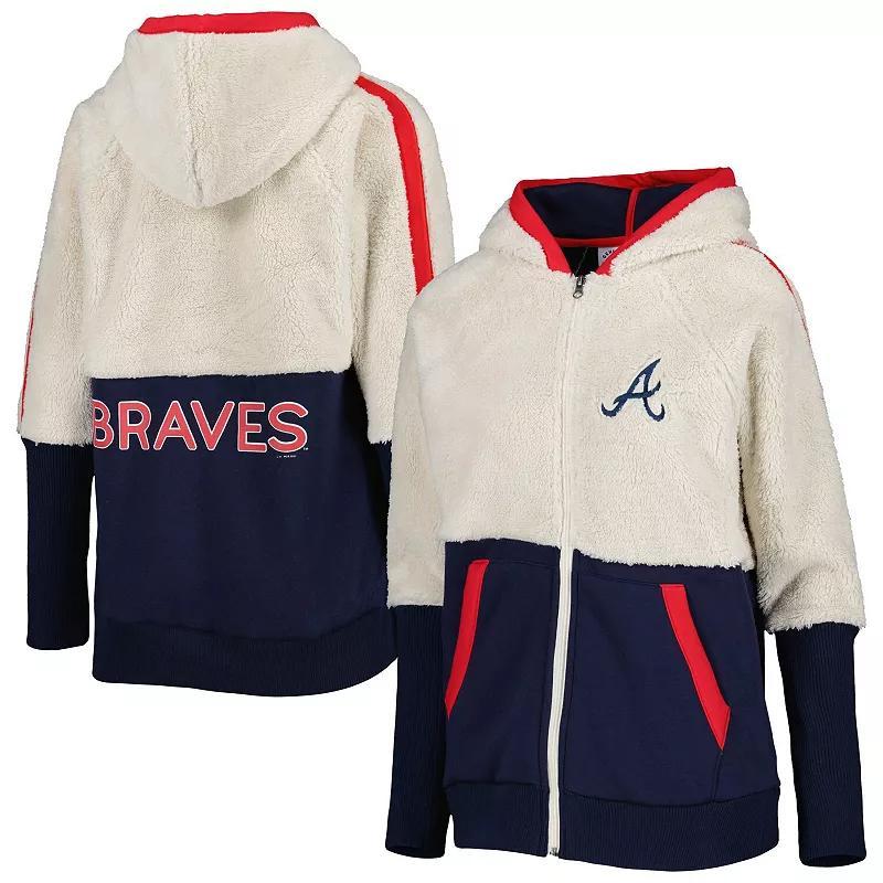 Womens G-III 4Her by Carl Banks Oatmeal/Navy Atlanta Braves Shuffle It Raglan Full-Zip Hoodie Product Image