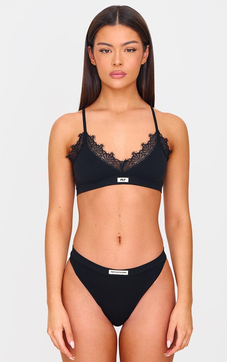 PRETTYLITTLETHING Black Badge Lace Trim Bra Product Image