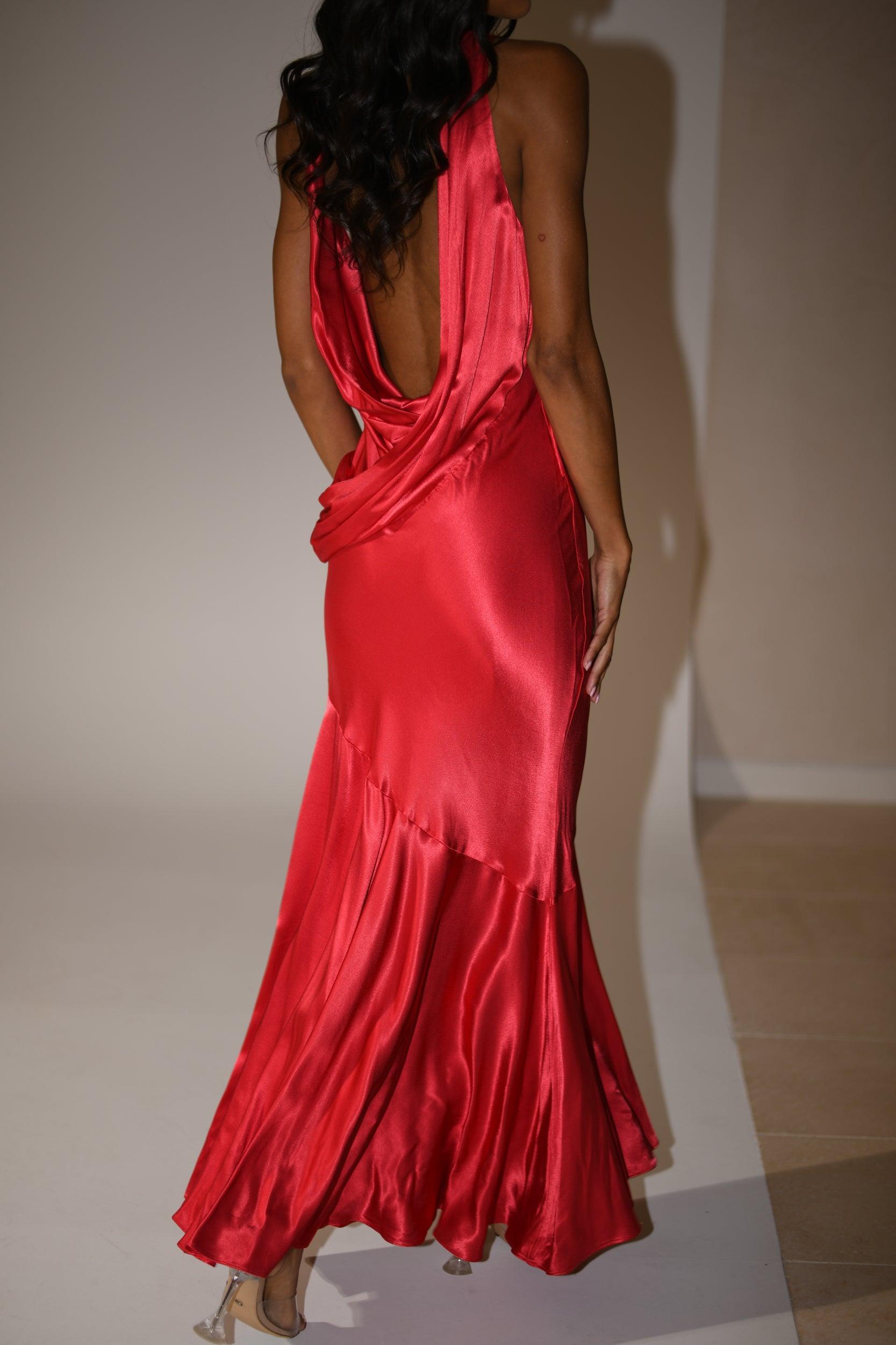 Ellison Satin Cowl Gown - Red Product Image