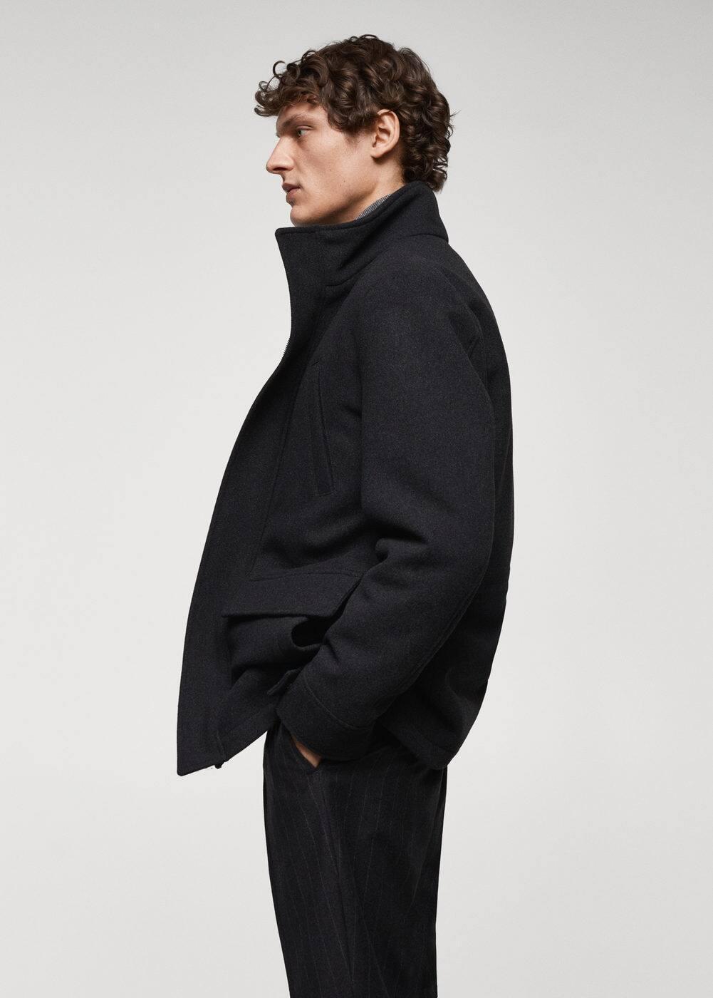 MANGO MAN - Short wool coat with pockets dark heather greyMen Product Image