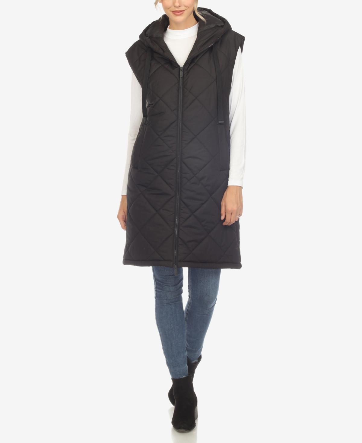 White Mark Womens Diamond Quilted Hooded Long Puffer Vest Jacket Product Image