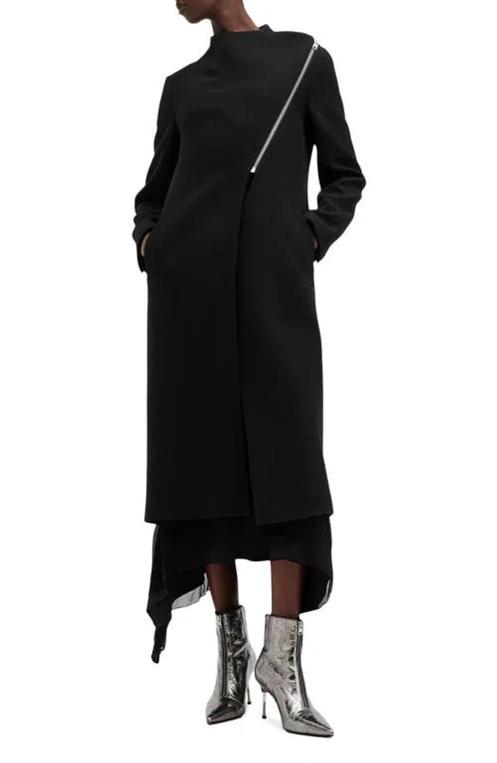 Margoh Asymmetric Zip Coat In Black Product Image