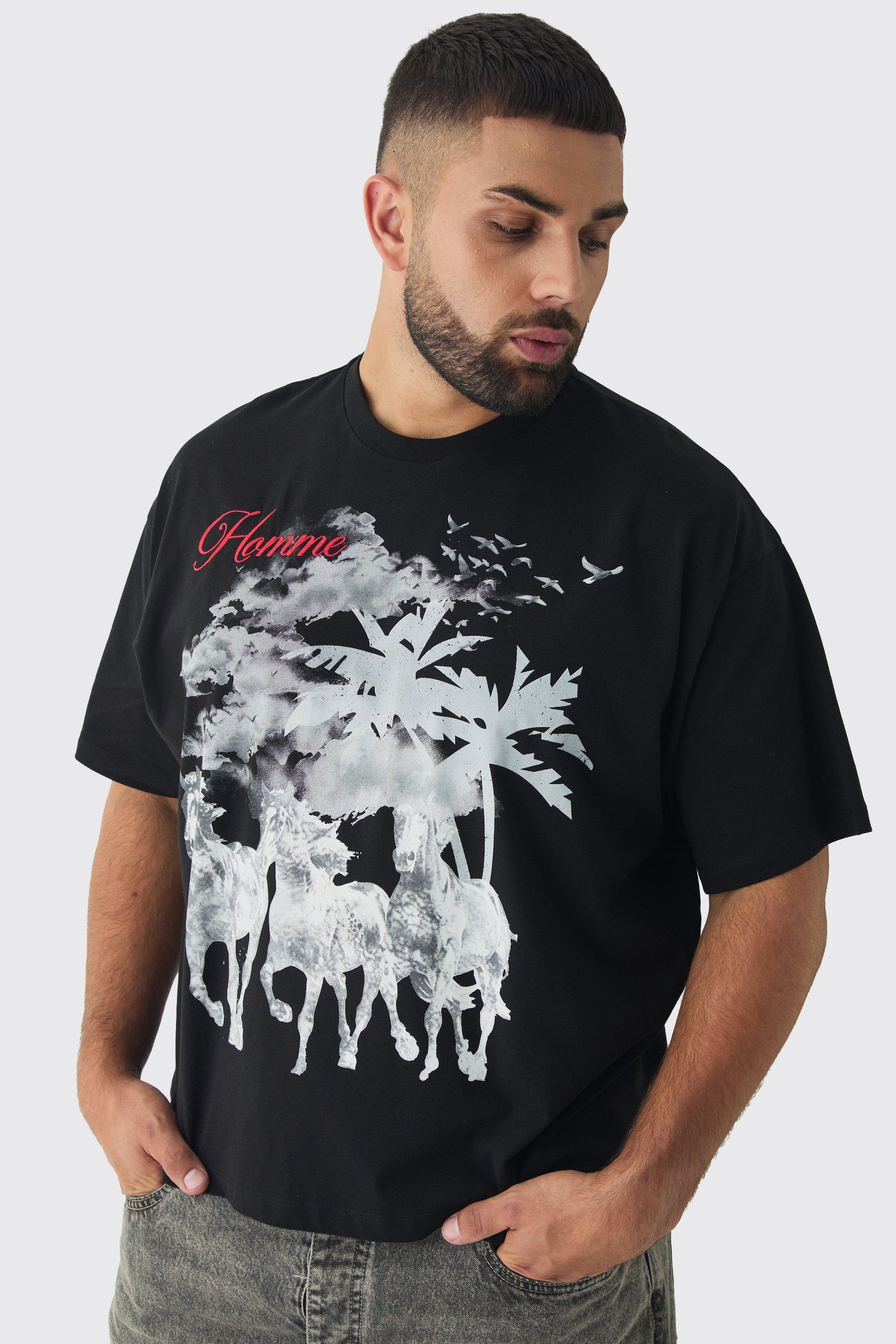 Plus Oversized Boxy Western Horse T-Shirt | boohooMAN USA Product Image