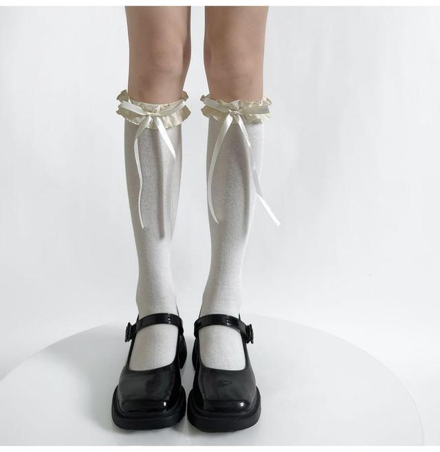 Ribbon Accent Plain Over-The-Knee Socks Product Image